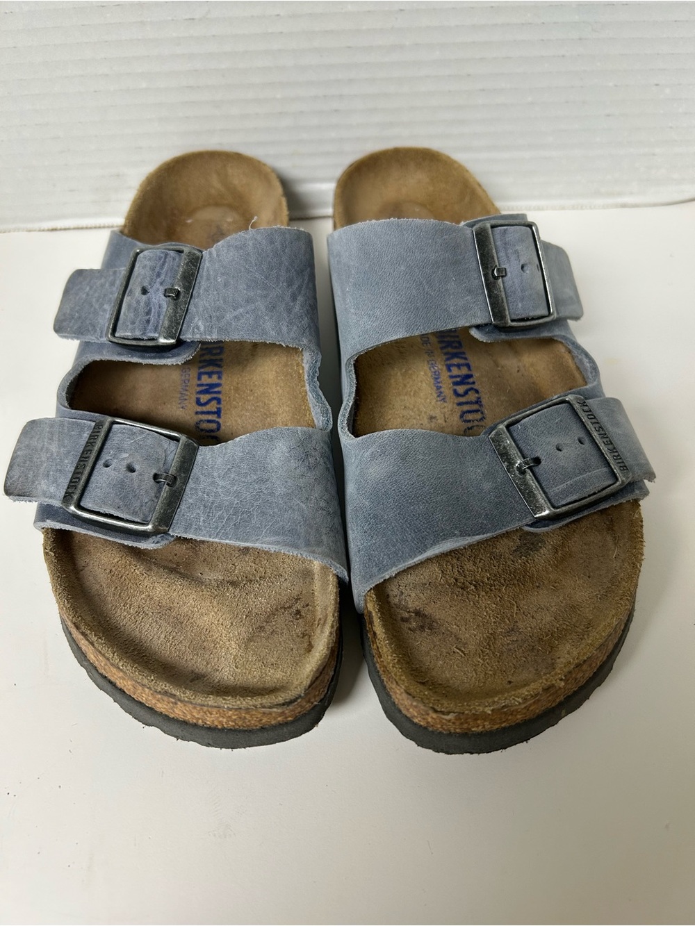Birkenstock Arizona Soft Footbed Blue Leather Sandals Size 39 / US 8-8.5 Boho